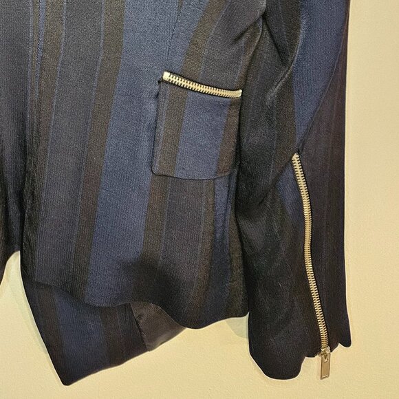 ZARA Navy Striped Wrap Waterfall Draped Blazer Jacked Coat with Zippers (Size S) - Picture 7 of 7